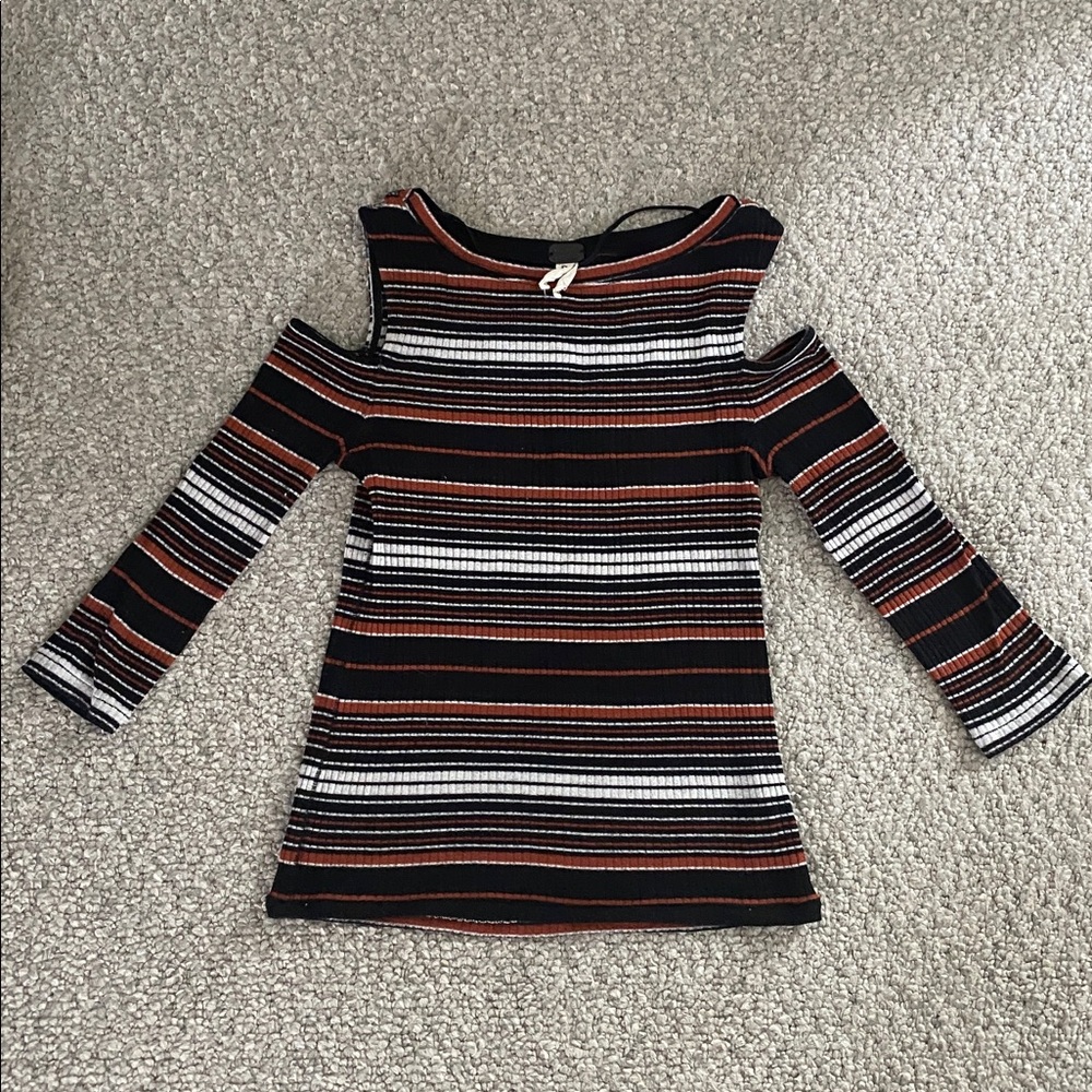 We the Free Rory Striped Cold Shoulder Top in Black White and Orange Size Small